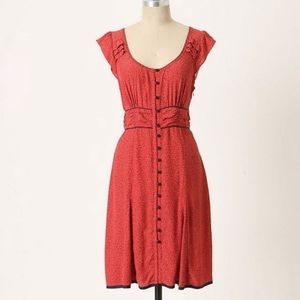 Anthropologie Maeve scoop neck dress, coral red with black floral